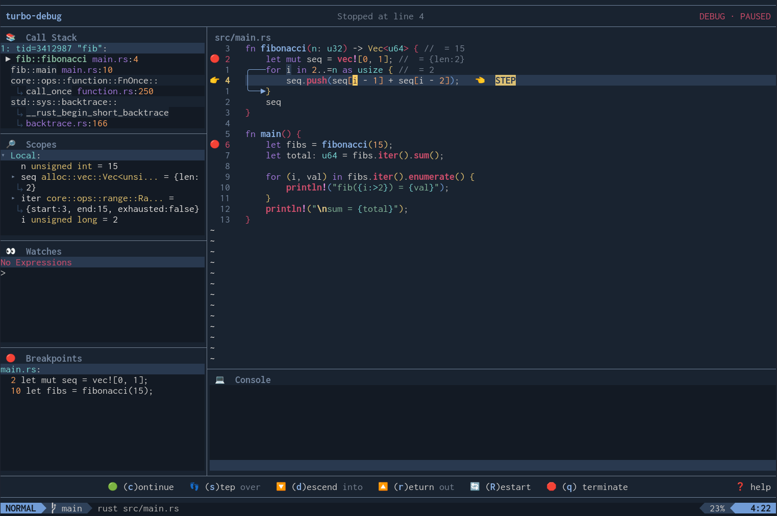 turbo-debug screenshot
